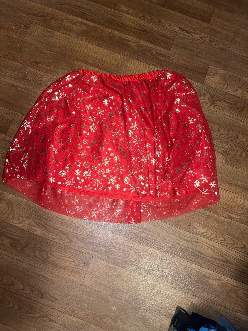 Holiday Time Red Tulle Skirt with Gold Snowflake Accents
